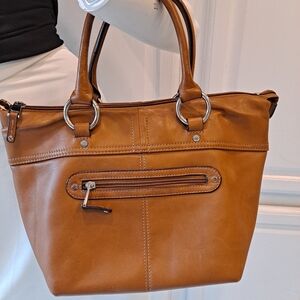 Tignanello Cognac Brown Leather Shoulder Bag with Silver Rings